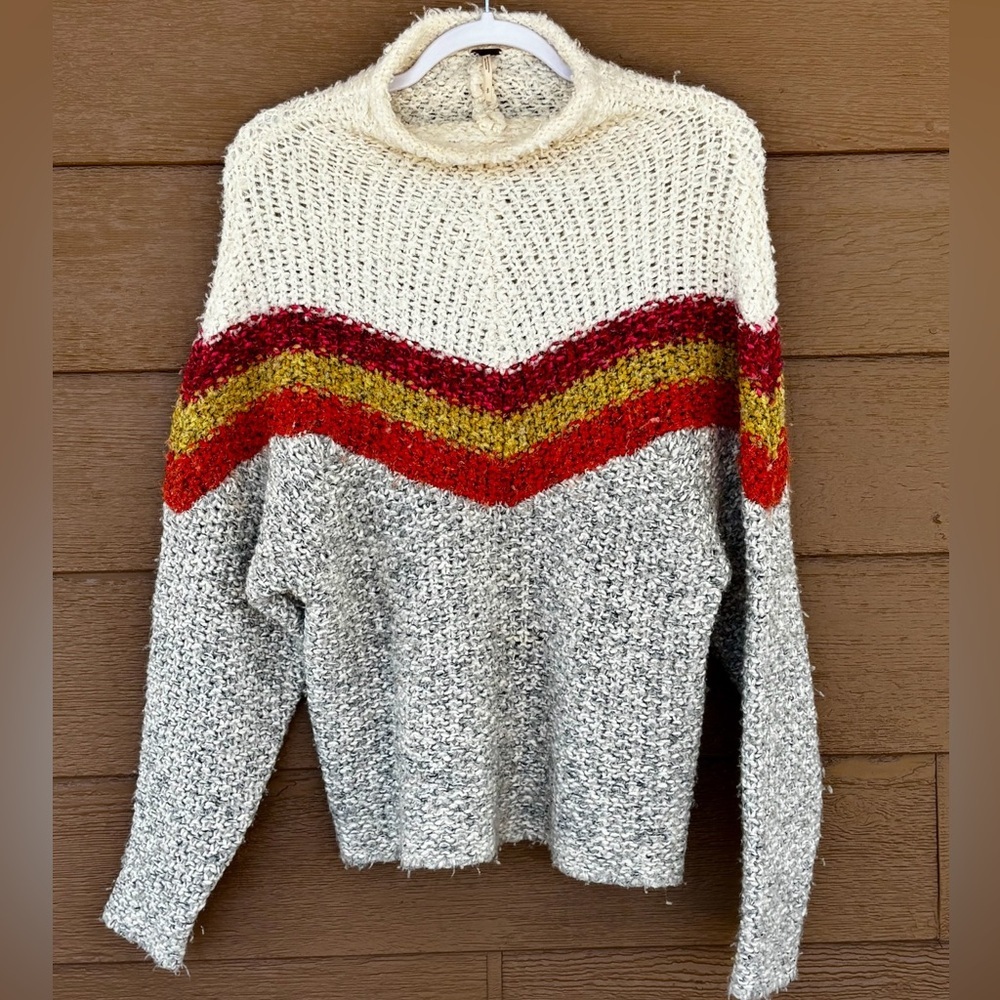 Free People Oversized Multicolor Chevron Knit Turtleneck Sweater